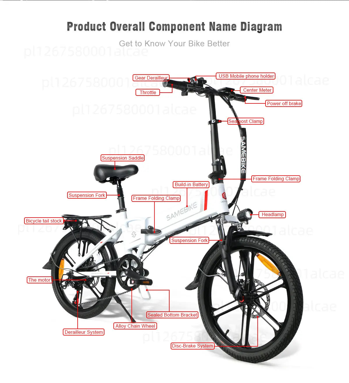 Vélo électrique léger et pliant mini 48V